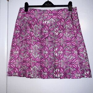 Banana Republic Women's A-Line Silk Skirt Purple Floral Pleated Size 14